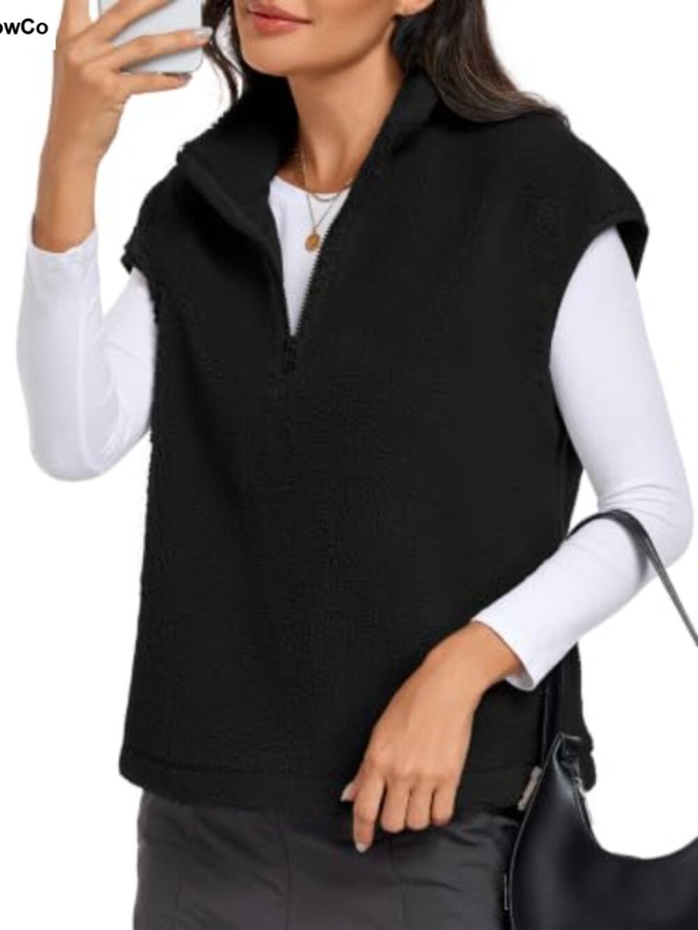 Fleece Vest Women Mock Neck Sleeveless 1/4 Zip Fuzzy Sherpa Jacket